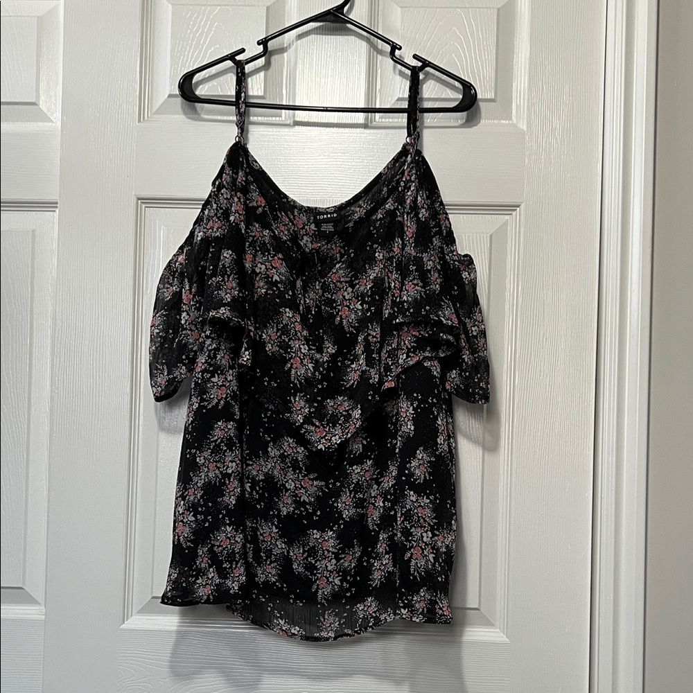 Torrid Black Floral Cold Shoulder Blouse